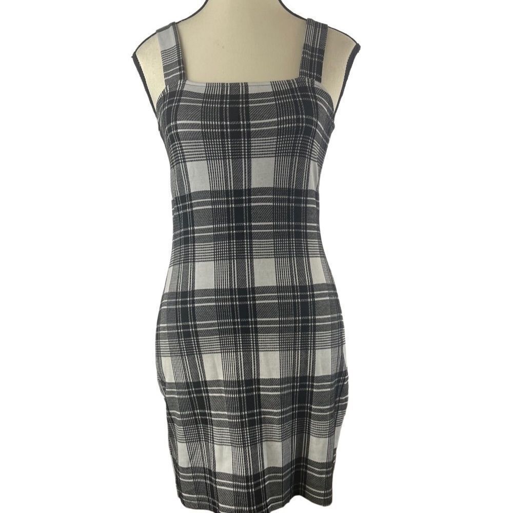 H&M Divided‎ Jersey black & white plaid sleeveless mini dress sz 8